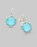 From the Eclipse Collection. A vividly colored, richly faceted turquoise sits in a sterling silver pronged setting with a graceful fluted texture. Turquoise Sterling silver Drop, about ¾ Diameter, about ½ Ear wire Imported