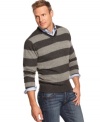 Rugby style sweater by Weatherproof Vintage will keep you looking dapper even over layers.