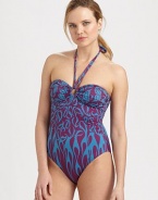 Flattering ruching accentuates the bust as the keyhole center adds a seductive touch to this swim design.Bandeau topHalter strap ties at neck70% polyamide/30% elastaneDry cleanMade in Italy