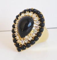 Kenneth Jay Lane Black Cabochon Crystal Teardrop Ring