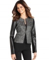 DKNYC mixes tweed and faux leather for an eclectic effect on this jacket, which wears as easily on the town as it does in the office. (Clearance)