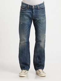 Signature Diesel straight-leg jeans offering a touch of distressed style and a classic five-pocket design.Button closureZip flyBelt loopsFive-pocket styleWhiskeringInseam, about 34CottonMachine washImported