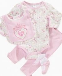 So sweet indeed! This bodysuit, pants, bib and socks set from Cutie Pie is just precious.