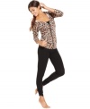 Totally fierce and oh-so-comfy. Material Girl's Hoodie and Leopard Leggings are great for sleeping or lounging.