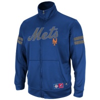 MLB Mens New York Mets Delay Of Game Dp Royal/Ath Gray Marled Long Sleeve Mock Nck Synthetic Frntry Fzip By Majestic