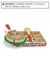 This wooden set features a decorative box, pizza, more than 50 toppings, spinning slicer, and spatula!  Ages 3+  13.25¿ x 9¿ x 1.75¿   63 pieces