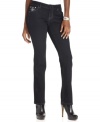 Style&co. Jeans gives this black petite bootcut denim a bright boost with shiny studded detail at the pockets.