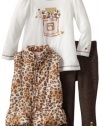 Kids Headquarters Baby-girls Infant Animal Print Vest with Long Sleeve Tee and Brown Pants, Brown, 18 Months