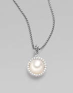 From the Cable Pearl Wrap Collection. A pretty pearl pendant surrounded by radiant pavé diamonds, dangles on a box chain with classy elegance. 10½mm white freshwater pearl Diamonds, 0.24 tcw Sterling silver Chain length, about 17 Lobster clasp Imported