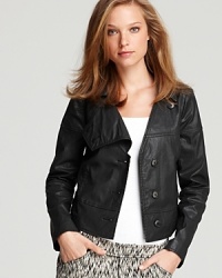 A 10 Crosby Derek Lam jacket boasts a boxy silhouette with a waxy finish for the ultimate in downtown style. Rock the look with your fave skinnies and add tough luxe accents for glam.