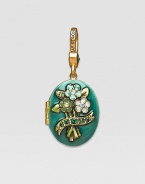 Emerald-colored CRYSTALLIZED - Swarovski Elements sparkle on this handcrafted, hand-enameled birthstone locket that opens to hold a favorite photo. Crystal Enamel 18k goldplated brass & brass-plated pewter Month indicated on the back Length, about 1¼ Width, about 1 Spring clip clasp Made in USA