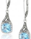 Badgley Mischka Fine Jewelry White and Champagne Diamonds Cushion Cut Blue Topaz Earrings