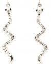 Trendy Crystal Embellished 2-1/2 Long Snake Dangle Earrings - Silver Plated