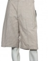 Perry Ellis Men's Beige Plaid (Small) Flat Front Walking Shorts