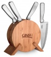 Ginsu Kotta Series Japanese 420J2 Stainless Steel 5-Piece  Knife Prep Set with Round Bamboo Storage Block 4886