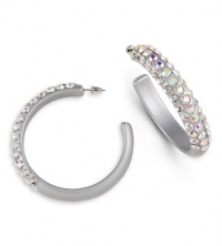 Rainbow White Swarovski Crystal Grey Hoop Earrings