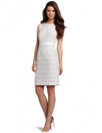 BCBGMAXAZRIA Women's Alice Mixed Lace Sheath Dress, White, 2