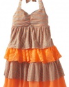 Bonnie Jean Girls 7-16 Knit Stripe Halter Dress, Orange, 8