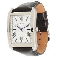 Guess Men's U96008G1 Black Leather Quartz Watch with White Dial