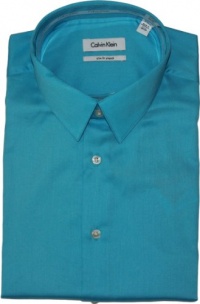 Calvin Klein BODY Slim-Fit Stretch Solid Dress Shirt (16 Neck 32/33, Aqua)