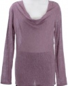 Eileen Fisher Mauve Silk/Linen Draped Neck Long Sleeve Shirt Top Small