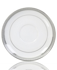 Well-suited for formal occasions, Mikasa's regal Platinum Crown dinnerware and dishes collection trims elegant white fine china with embossed platinum bands.