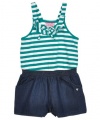 GUESS Striped Romper, GREEN (24M)