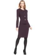 Evan Picone's skirt suit looks sleek with a collarless neckline and decorative buttons. A great option for the office and beyond.