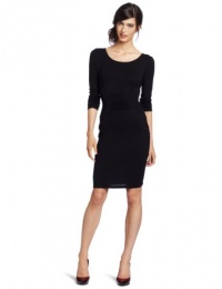 Catherine Malandrino Women's 3/4 Sleeve Dress With Side Ruching, Black, Small