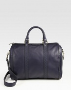 EXCLUSIVELY AT SAKS in NAVY. Leather top-handle design finished with signature GG Guccissima leather trim. Double top handles, 3½ dropAdjustable detachable shoulder strap, 18½-20 dropTop zip closureProtective metal feetOne inside zip pocketTwo inside open pocketsNatural cotton linen lining13W X 8½H X 7DMade in Italy