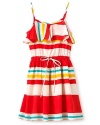 Juicy Couture is all about island style this summer, offering up gems like this ruffled sleeveless dress in bold, retro-inspired stripes.