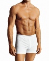 Slimmer, shorter fitting knit boxers with narrow leg opening and lower rise.