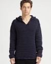 A chunky knit hooded pullover is an ideal choice when layering this season, rendered in acid washed merino wool for a finished look that is both casual and cool.V-neckAttached hoodMerino woolDry cleanImported