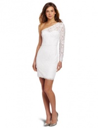 BCBGMAXAZRIA Women's Arlena One Shoulder Lace Dress, White, 4