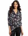 Rebecca Taylor Women's Floral Print Blouse, Grey Combo, 2