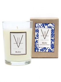 Inspired by a commitment to the environment: it's a luxury candle line with a conscience. A lush blend of natural soy wax and fragrance oils, each Eco-Luxe candle is finished with a cotton wick to produce a clean-burning, long-lasting, exquisitely fragrant candle. All components of the Eco-Luxe Collection are recycled, recyclable and/or biodegradable. BLEU contains fresh notes of Citron, Neroli, and Lily of the Valley. 6.5 oz. Burn time 45+ hours. 