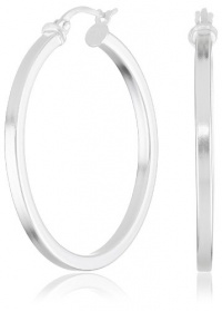 Sterling Silver Thin Square Tube Medium Click-Top Hoop Earrings