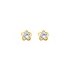 14K Yellow Gold Flower CZ Stud Earrings with Screw-back for Children