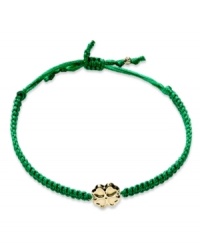 Luck stars in this bracelet. A 14k gold shamrock shines brightly in the center of this green nylon rope for a whimsically stylish effect. Bracelet adjusts to fit wrist. Approximate diameter: 3-1/2 inches.