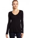 Splendid Women's Light Long Sleeve Scoop Top, Black, Small