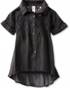 Beautees Girls 7-16 Lace Button Down Top With Tank, Black, Medium