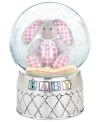 Babies and parents will be tickled pink by Reed & Barton's Gingham Bunny snow globe. Lustrous silver plate accented with colored enamel, a sculpted rabbit and shimmering glitter make it a favorite for the nursery.