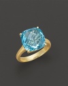 18K yellow gold is set with a cushion-cut sky blue topaz.