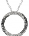 Sterling Silver Black and White Diamond Accent Circle Pendant Necklace (.05 cttw, I-J Color, I2-I3 Clarity), 18