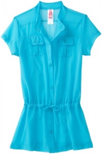 Gossip Girl 7-16 Mesh Solid Shirt Dress Cover Up, Aqua, Medium