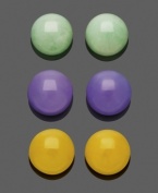 Add a simple pop of color in three brilliant shades. Multicolored jade stud earrings (8 mm) in green, purple, and yellow add vivid polish to any look. Post setting crafted in sterling silver. Approximate diameter: 8 mm.