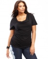 A classic built for layering, INC's plus size cowlneck top features a flattering, soft drape with extra ruching at the sides.