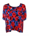 DKNY Womens Red Blue Abstract Silk Blend Tank Lined Cuffed Box Top P