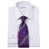 Savile Row Mens Navy Lilac White Tattersall Check Regular Fit Formal Dress Shirt Neck Size 15.5