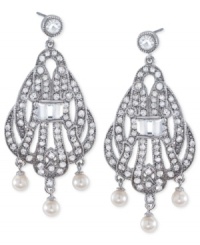 Eclectic elegance. Carolee's double-drop earrings, crafted from silver-tone mixed metal with glistening glass pearls and stones, make a glamorous and bold statement. Approximate drop: 1-1/8 inches.